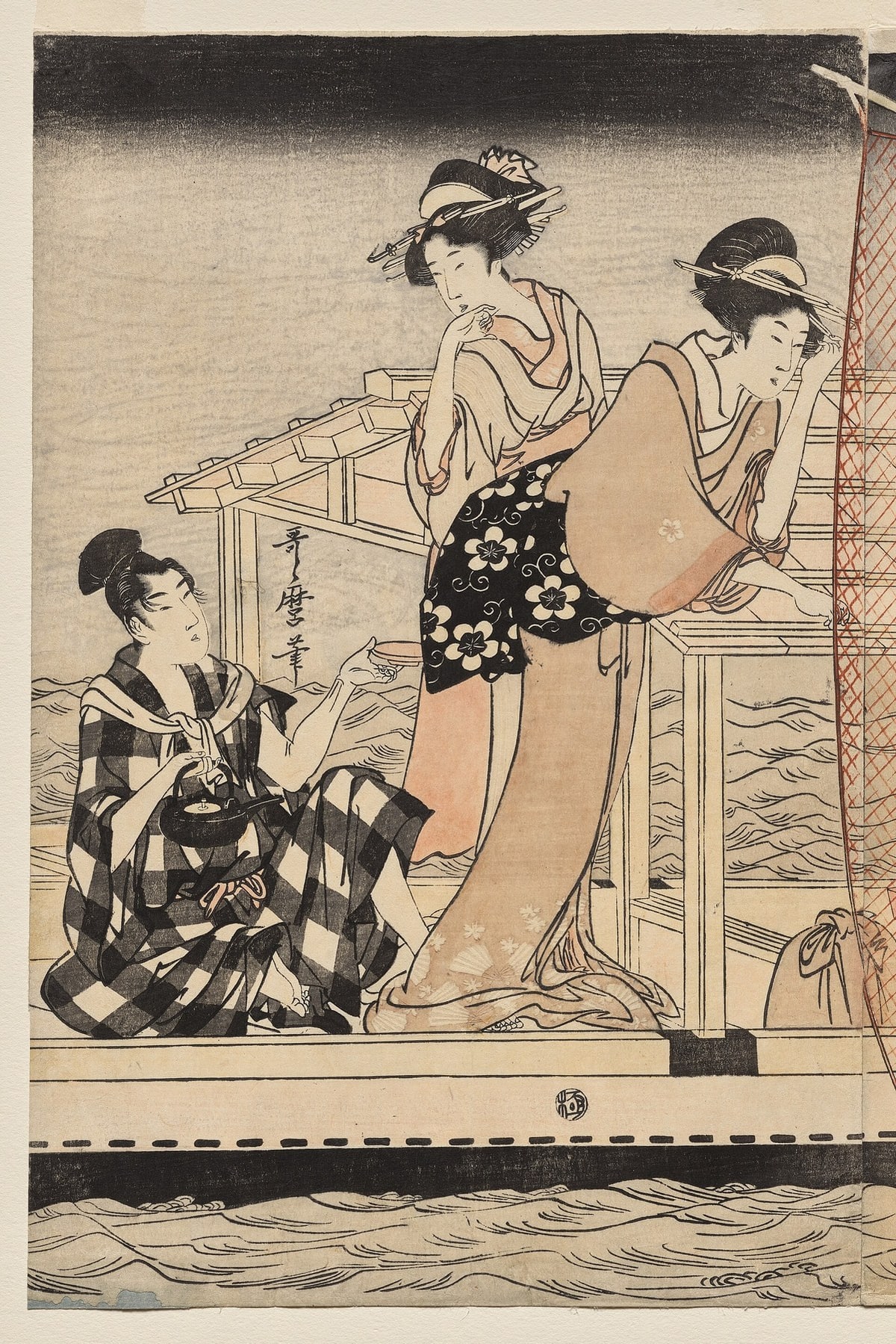 歌麿「夜の網漁」。